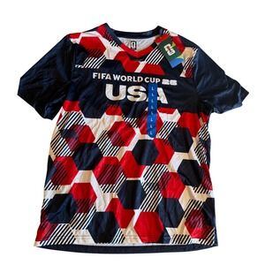 FIFA World Cup 2026 USA Soccer Jersey Shirt Navy Red White Geometric Mens Large